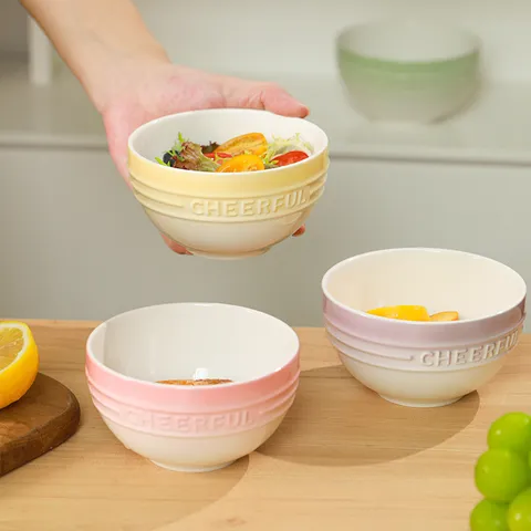 Ins Style Gradient Ceramic Rice Bowl Household Simple Color Glaze Salad Yogurt Bowl Microwave Safe Kitchen Tableware