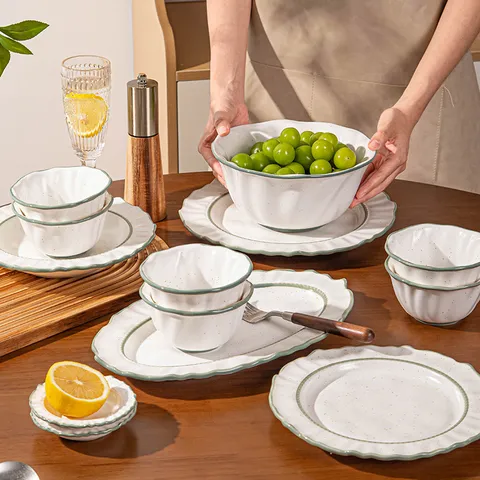 Conjunto de Vajilla de Cerámica Moderna Con Diseño de Encaje de Sésamo Plato Tazón y Plato de Pescado para Cocina