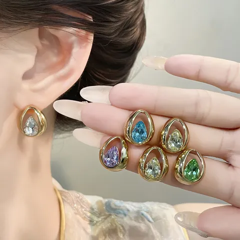 Elegante Kupfer Zirkonia Wassertropfen Ohrstecker Für Damen Französisch Vintage Kristall Strass Ohrschmuck Jahrestag Party Geschenk