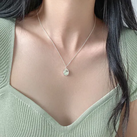 925 Sterling Silver Green Fluorite Oval Pendant Necklace For Women Fresh Sweet Ins Style Electroplated Fine Jewelry Gift