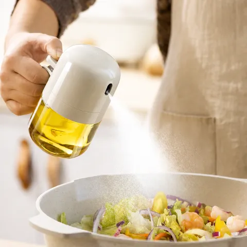 Household Kitchen Glass Oil Spray Bottle Press Type Quantitative Oil Dispenser For Cooking Salad Air Fryer