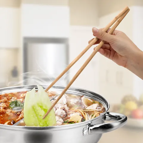 Bacchette in Bambù Naturale Extra Lunghe Antiscottatura per Pentola Calda Frittura Cucina Stoviglie