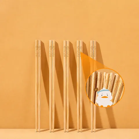 Bacchette in Bambu Naturale Non Verniciato Non Cerato Carino Motivo Anatra Cartoon Per Bambini Cucina Familiare