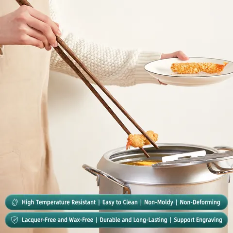 Palillos de Madera Maciza Alargados Para Olla Caliente Freír Y Cocinar Madera Natural Menaje de Cocina Mango Largo