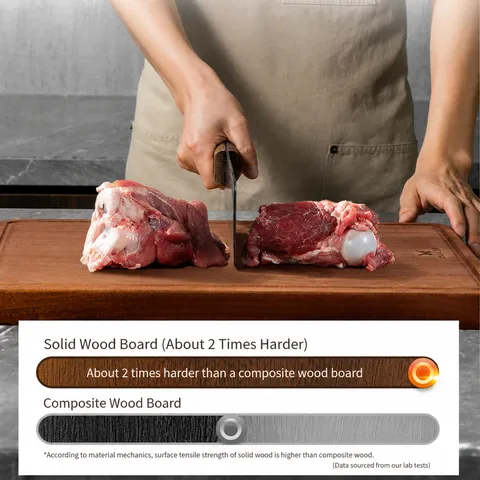 Tabla de Cortar de Madera Maciza Tabla de Picar de Madera de Ébano Natural Tabla de Cocina de Doble Cara con Asa de Metal