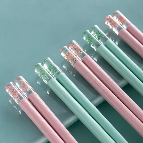 Palillos de Aleación de Estilo Japonés Antideslizantes Diseño de Flores Secas Vajilla Reutilizable Cocina Comedor Palillos