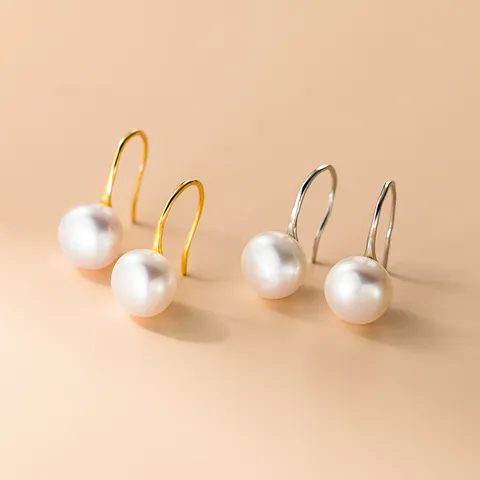 999 Plata de Ley Perla de Agua Dulce Ganchos para Oreja Elegante Minimalista Pendientes Geométrico Redondo Pequeña Perla Colgantes Joyería para Mujeres Regalos