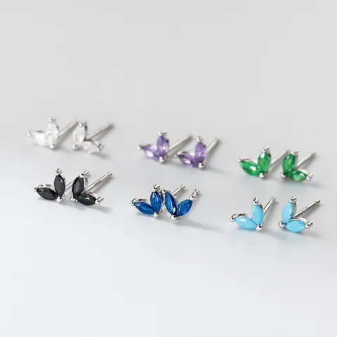 925 Sterlingsilber Herz Blatt Ohrstecker Marquise Strass Synthetischer Türkis Ohrringe Für Damen Täglichen Schmuck