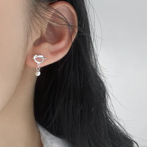Echte 925 Sterlingsilber Knoten Quaste Ohrstecker Für Damen Exquisite Minimalistische Geometrische Runde Perle Hängende Ohrringe Koreanischer Stil Schmuck