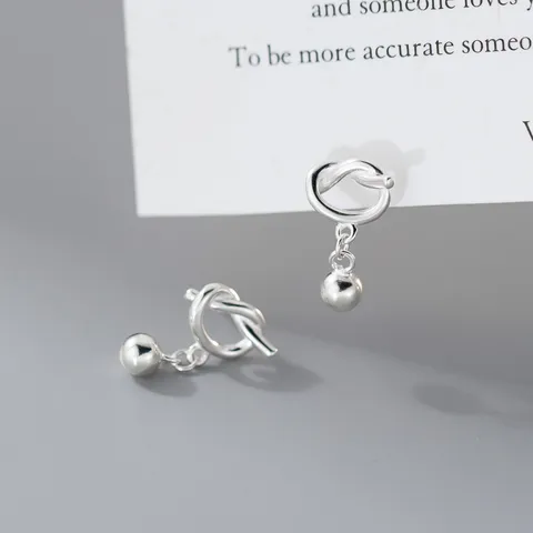 Echte 925 Sterlingsilber Knoten Quaste Ohrstecker Für Damen Exquisite Minimalistische Geometrische Runde Perle Hängende Ohrringe Koreanischer Stil Schmuck