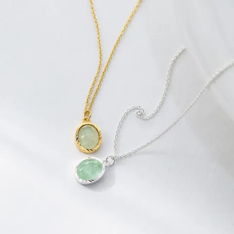 925 Sterling Silver Green Fluorite Oval Pendant Necklace For Women Fresh Sweet Ins Style Electroplated Fine Jewelry Gift