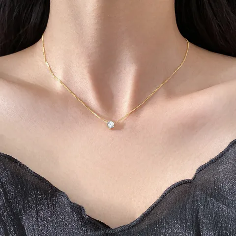 925 Sterling Silber Strass Anhänger Halskette Für Damen Elegante Einfache Einzelne Diamant Kette Ins Stil Schmuck Geschenk
