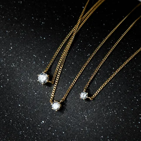 Collana con Ciondolo in Argento Sterling 925 Strass per Donna Elegante Collana Semplice con Diamante Singolo Catena Sottile Gioielli