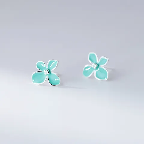 925 Sterling Silver Mint Green Four-Petal Flower Stud Earrings For Women Korean Style Sweet Niche Design Enamel Jewelry