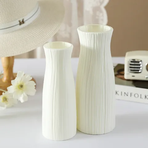 Nordic Style White Plastic Vase Modern Creative Minimalist Small Dried Flower Decorative Ornament Living Room Tabletop Decor