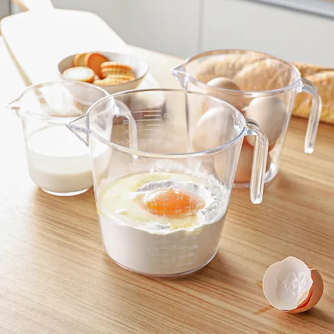 Transparent Plastic Measuring Cup With Clear Scale Handle And Pour Spout For Kitchen Baking Cooking And Household Use