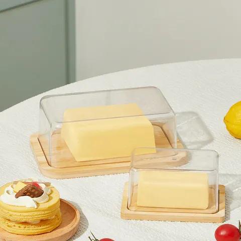 Contenitore Per Alimenti Rettangolare Scatola Trasparente PET Con Coperchio In Bambù Naturale Organizer Da Cucina Per Formaggio E Burro