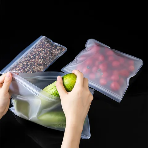 Transparent Food Preservation Bags Reusable Sealed Plastic Storage Bags For Kitchen Refrigerator Food Packaging