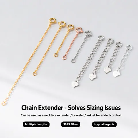 S925 Argento Sterling DIY Catena di Estensione Per Bracciale Collana Cavigliera Chiusura a Molla Catena Regolabile Gioielli