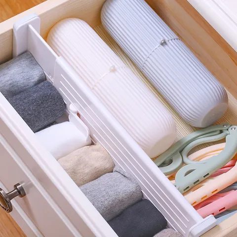 Retractable Drawer Divider Adjustable Thickened Plastic Storage Organizer For Wardrobe Cabinet Drawer Partition