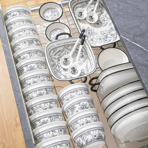 Style Nordique Bol de Riz en Céramique Baguettes Assiette Set Couleur Sous-glaçon Floral Service de Table Cuisine Domestique