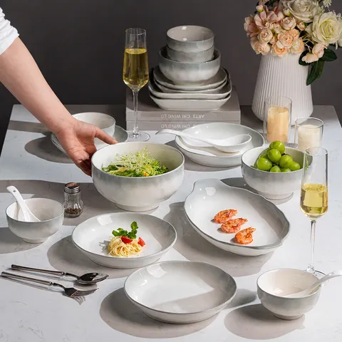 Service de Vaisselle en Céramique Moderne Couleur Sous-verre Texture Pierre Bol Assiette Cuillère Baguettes pour Cuisine