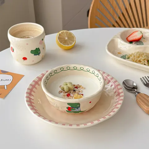 Vaisselle en Céramique Mignon Dessin Animé Enfants Ménage Bol de Riz Assiette Bol à Salade Divisé Tasse M. Crocodile