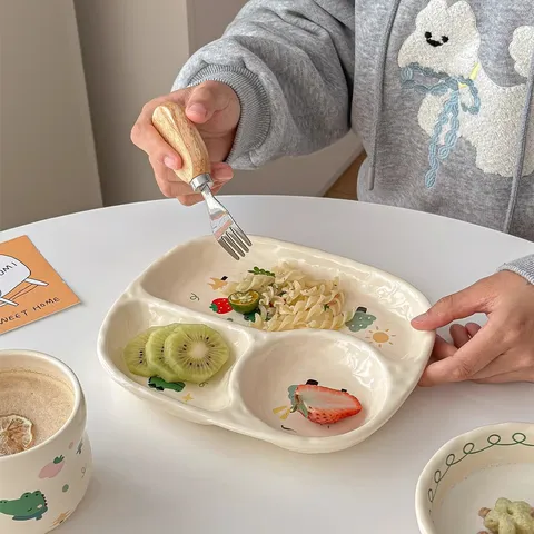Vaisselle en Céramique Mignon Dessin Animé Enfants Ménage Bol de Riz Assiette Bol à Salade Divisé Tasse M. Crocodile