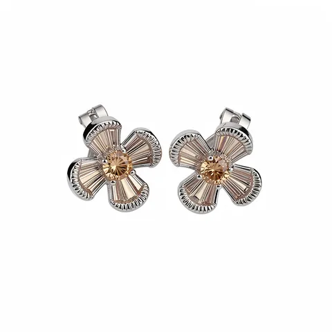 Vintage Koperen Zirconia Bloem Oorclips Voor Vrouwen Niet Gepierced Florale Oorbellen Lichtoranje Kristal Ontwerp Sieraden Cadeau