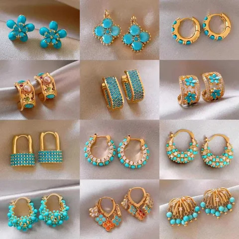 Vintage French Style Blue Zircon Round Bead Tassel Ear Buckles Copper Rhinestone Earrings For Women Jewelry