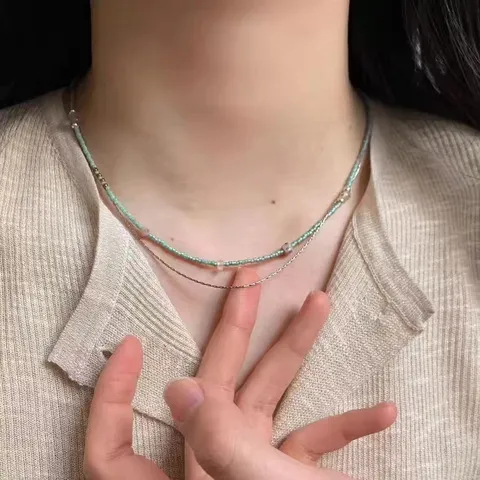 Collier Pendentif en Cuivre Cœur Tournesol Vert Menthe Vintage Élégante Chaîne de Clavicule Superposée