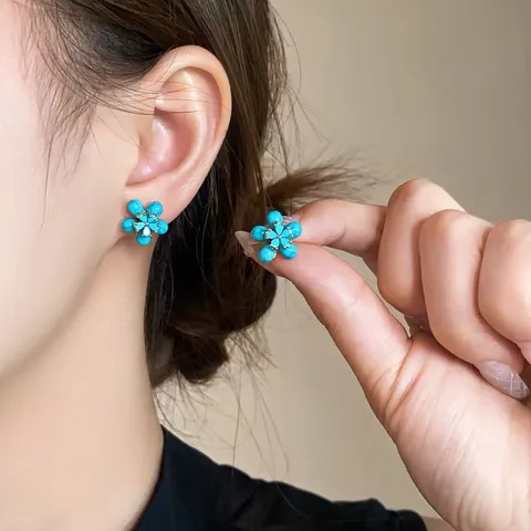 Vintage French Style Blue Zircon Round Bead Tassel Ear Buckles Copper Rhinestone Earrings For Women Jewelry