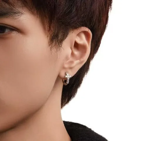 Fashion Alloy Rhinestone Cross Huggie Earrings Trendy Geometric Street Style Ear Loops For Men Women Jewelry