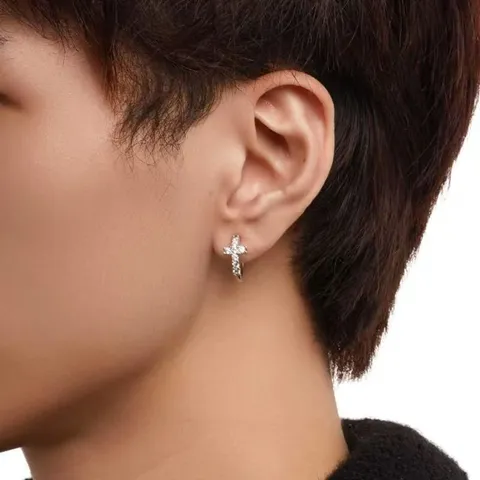 Fashion Alloy Rhinestone Cross Huggie Earrings Trendy Geometric Street Style Ear Loops For Men Women Jewelry