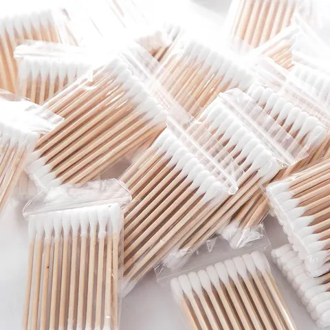 Bastoncillos de Algodón Desechables de Doble Cabezal Palo de Madera Limpieza Cosmética Bastoncillos para Oídos Herramienta de Cuidado Personal