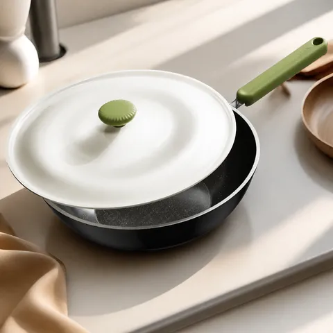 Household Titanium Ceramic Frying Pan Uncoated Non-Stick Wok With Lid Flat Skillet For Gas And Induction Cooker Cookware