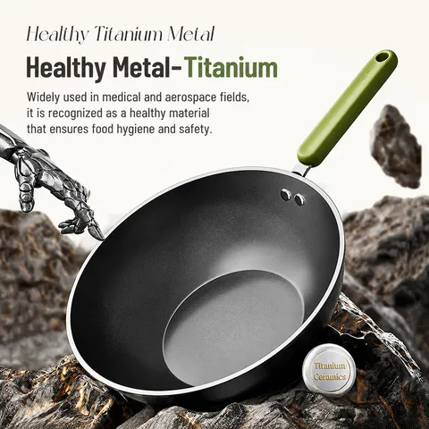Household Titanium Ceramic Frying Pan Uncoated Non-Stick Wok With Lid Flat Skillet For Gas And Induction Cooker Cookware