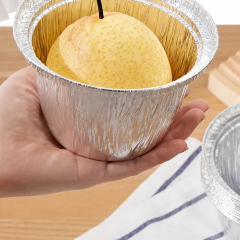 Cuencos Desechables de Papel de Aluminio Cuencos Redondos Profundos Moldes para Hornear Con Tapas Opcionales Para Freidora de Aire Pera Asada