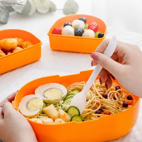 Lindo Bento de Plástico de Doble Capa Fiambrera Portátil Apta para Microondas Contenedor de Alimentos para Oficina Escuela Estudiantes Pícnic