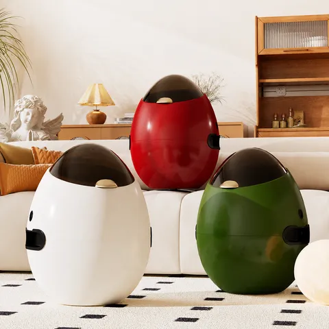 Modern Plastic Egg Shaped Trash Can With Lid Creative Desktop Waste Basket For Bedroom Bathroom Home Decor