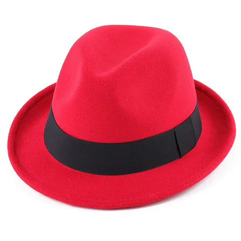 Chapeau Fedora Rétro Britannique en Mélange de Laine pour Femmes Automne Hiver Chapeau Jazz à Bord Roulé Élégant Ruban Couleur Unie