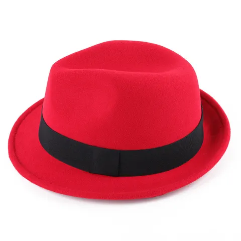 Chapeau Fedora Rétro Britannique en Mélange de Laine pour Femmes Automne Hiver Chapeau Jazz à Bord Roulé Élégant Ruban Couleur Unie