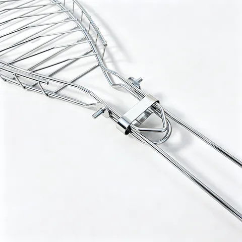 Portable Foldable Single Fish Grilling Net Iron Electroplated Barbecue Tool With Wood Handle For Camping BBQ