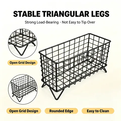 Iron Wire Desktop Storage Basket Metal Mesh Sundries Organizer Cosmetic Storage Holder For Office Home Bathroom