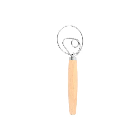 Manual Danish Dough Whisk Stainless Steel Flour Whisk With Wooden Handle Baking Tool For Kitchen Baking Mixing