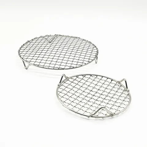 Stainless Steel Round Barbecue Grill Net Air Fryer Rack With Support Legs Portable Outdoor Cooking Grate For Home Kitchen