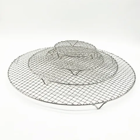 Stainless Steel Round Barbecue Grill Net Air Fryer Rack With Support Legs Portable Outdoor Cooking Grate For Home Kitchen