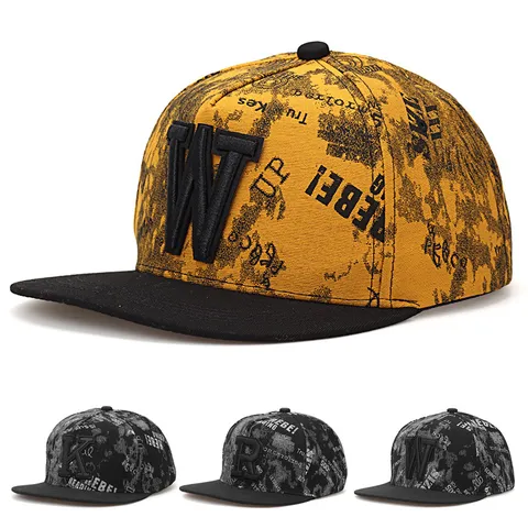 Chapeau Plat Hip Hop Unisexe en Coton Lettre Brodée Casquette de Baseball Streetwear Snapback Réglable pour Homme Femme