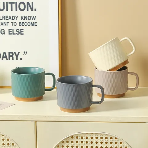 Tasse à Café en Céramique de Style Européen Avec Motif en Relief Grille de Diamant Tasse à Thé Lait Bureau Maison Cadeau