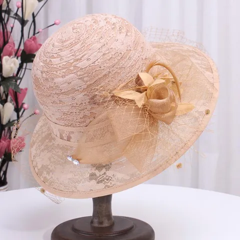 Femmes Élégant Dentelle Mesh Chapeau de Soleil Large Bord Pliable Respirant Été Plage Voyage Casquette Dames Vintage Chapeau Fedora